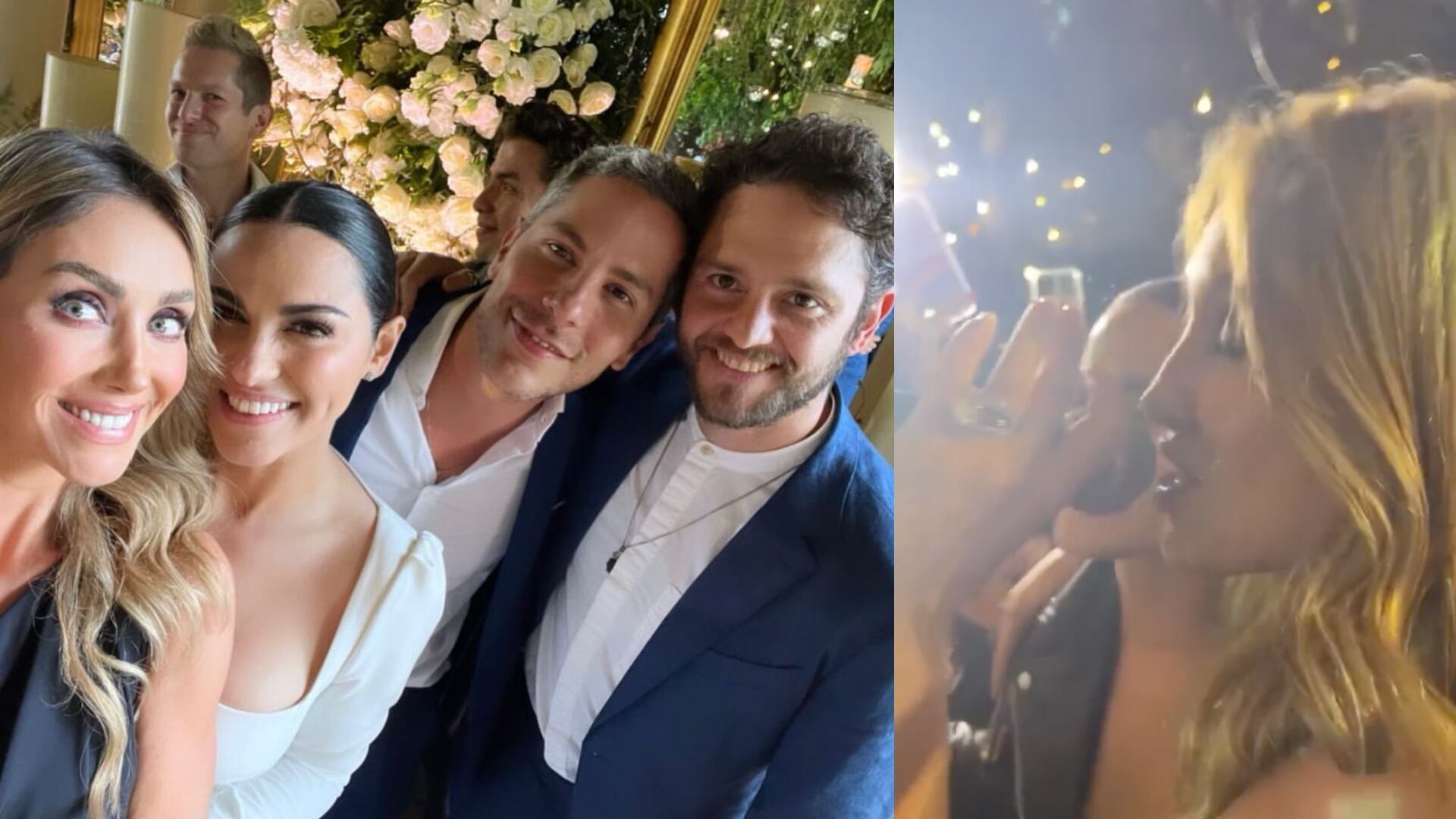 Anahí, Maite Perroni, Christian Chávez y Christopher Uckerman reunidos; Anahí cantando.