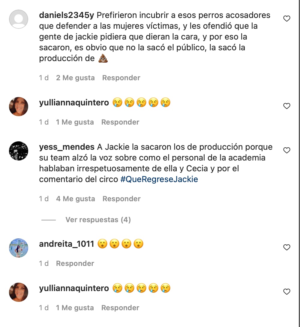 Jackie pide a sus compañeros de La Academia no quedarse callados frente al acoso