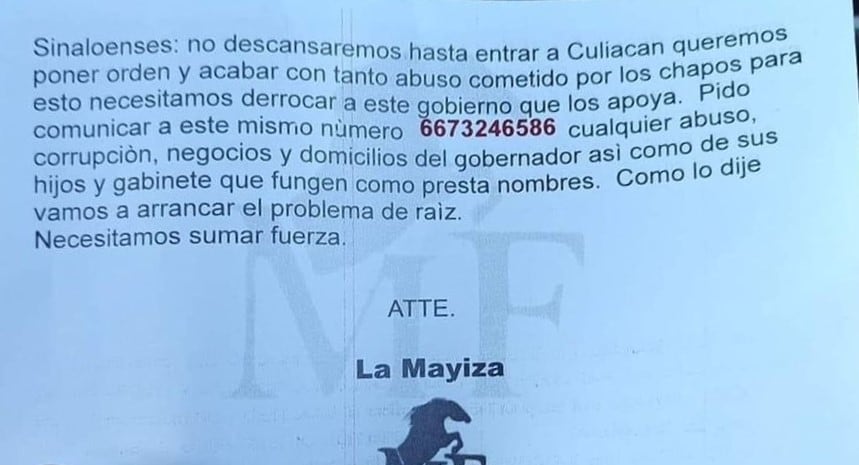 Esto dice mensaje de La Mayiza en Culiacán?