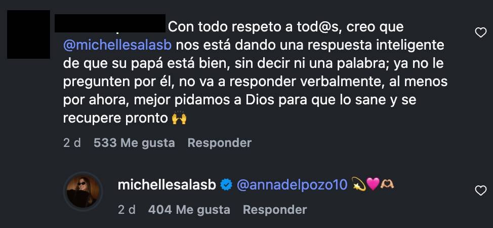 Michelle Salas apoya comentario donde menciona que no hablará de su papá