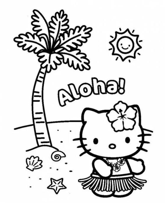 Dibujos de Hello Kitty con temática del Día del Niño para colorear