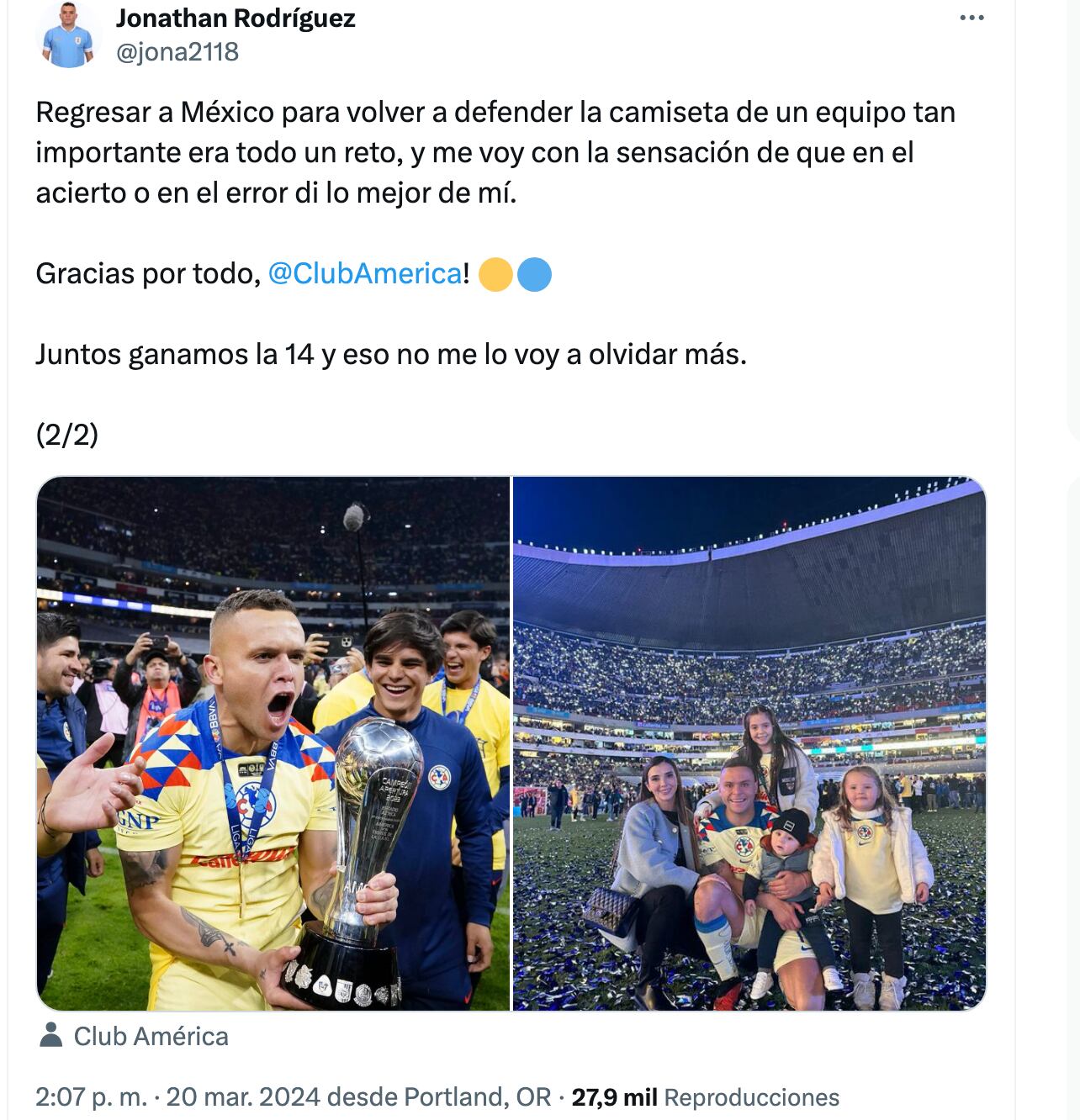 Cabecita Rodríguez se despide del América