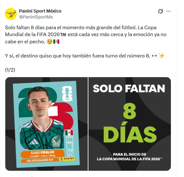 Álvaro Fidalgo en el álbum Panini del Mundial 2026