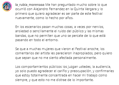 Modelo aclara si fue acosada por Alejandro Fernández.