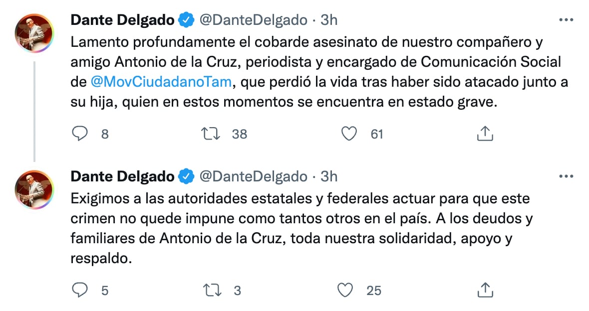 Dante Delgado condena muerte de Antonio de la Cruz