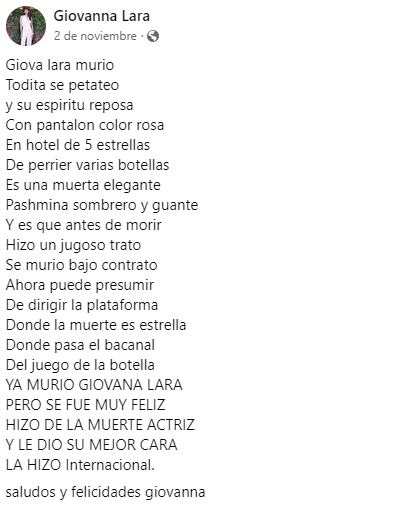 Giovanna Lara escribió su calaverita el 2 de noviembre.