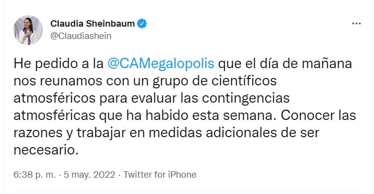 Tuit de Claudia Sheinbaum