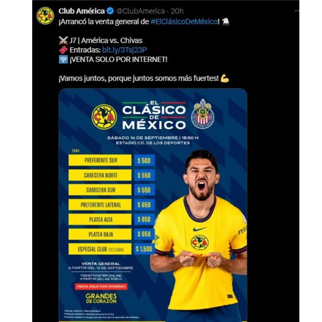 Venta general para el América vs Chivas.