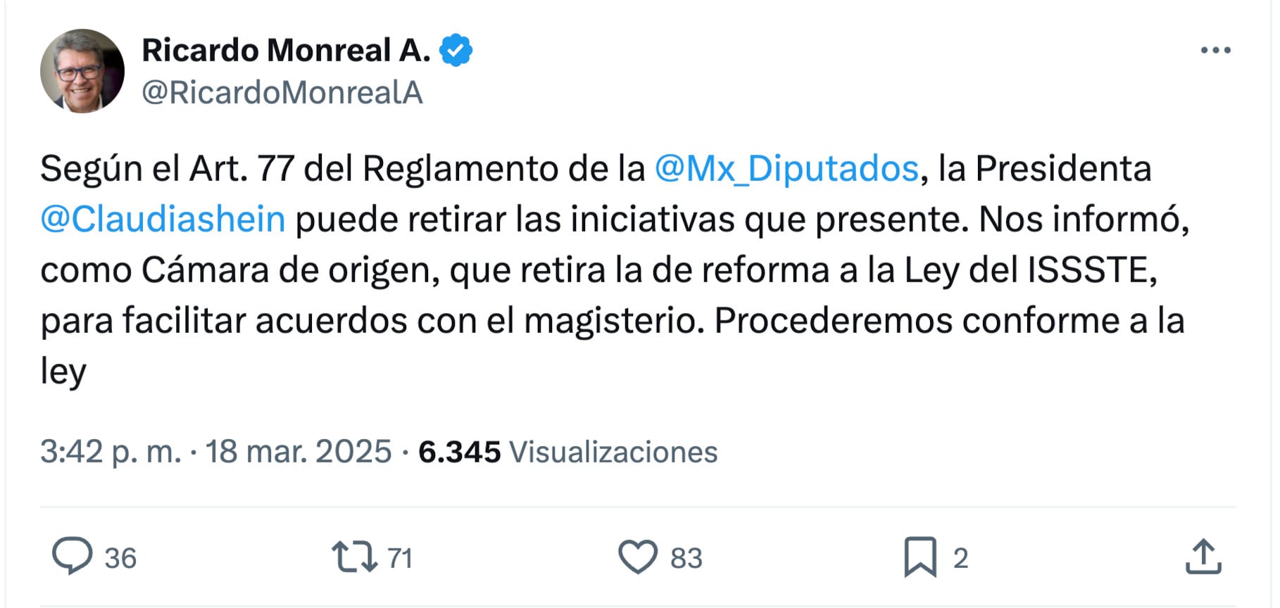 Claudia Sheinbaum retira reforma a la Ley del ISSSTE
