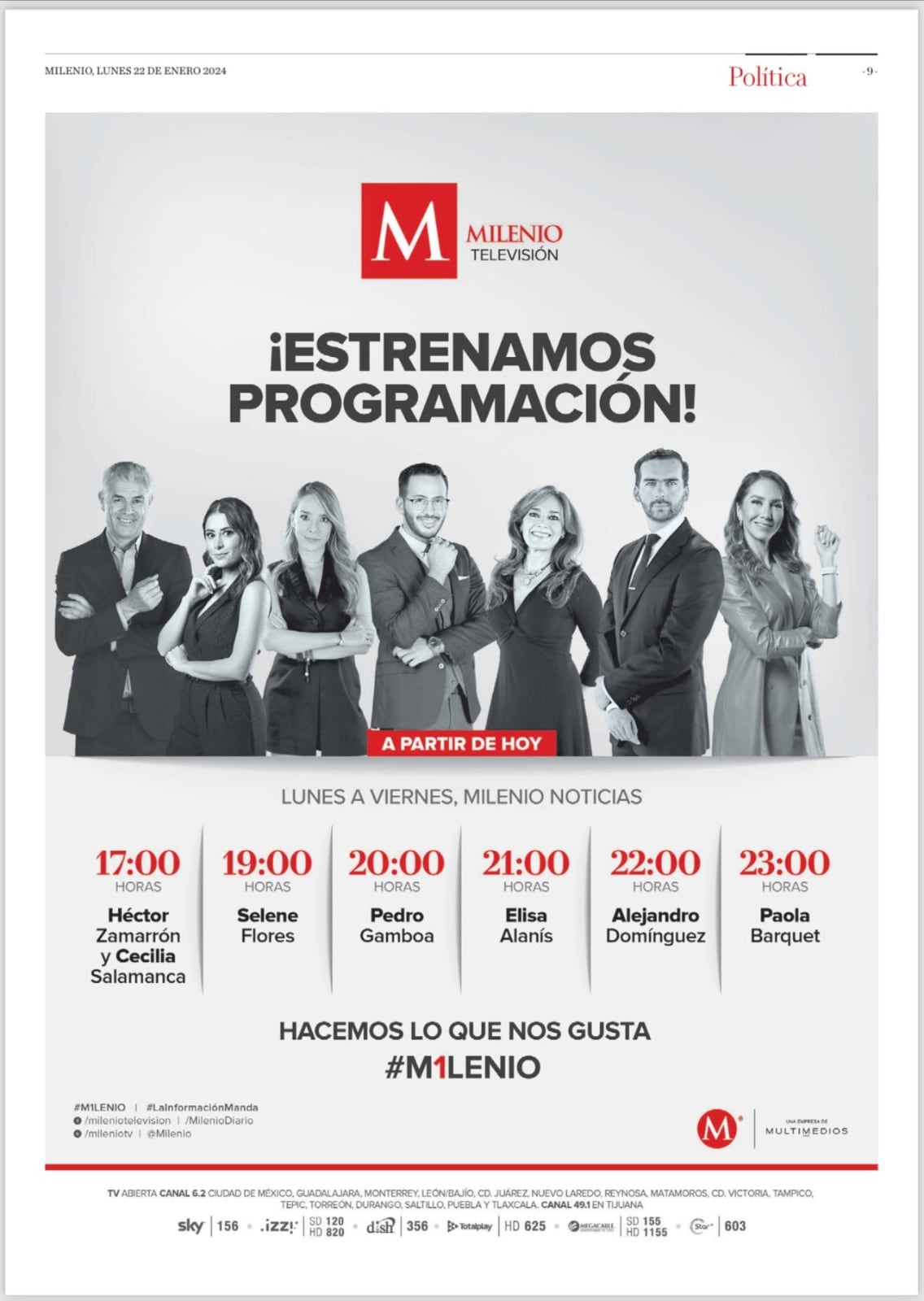 Nueva programación de Milenio Televisión