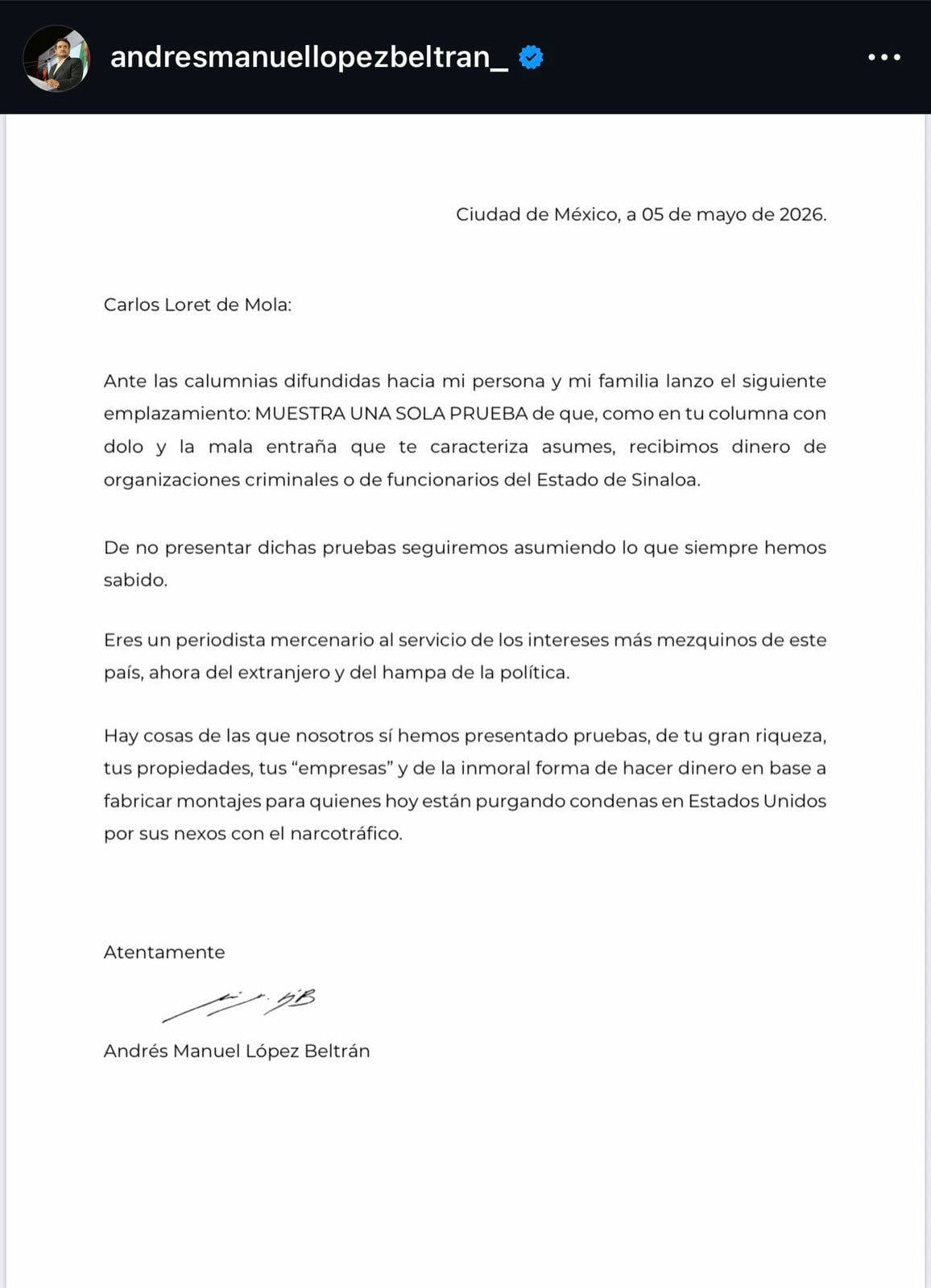 López Beltrán acusa a Loret de Mola de “calumnias” y lo señala de enriquecimiento irregular