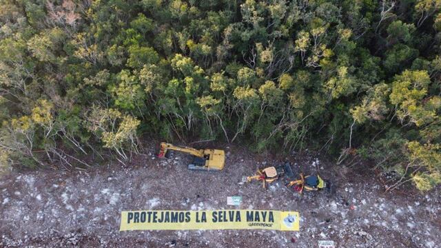 Protesta de Greenpeace por la construcción del Tren Maya