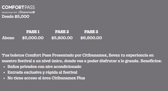 Costo por fase de los abonos para el Corona Capital 2022