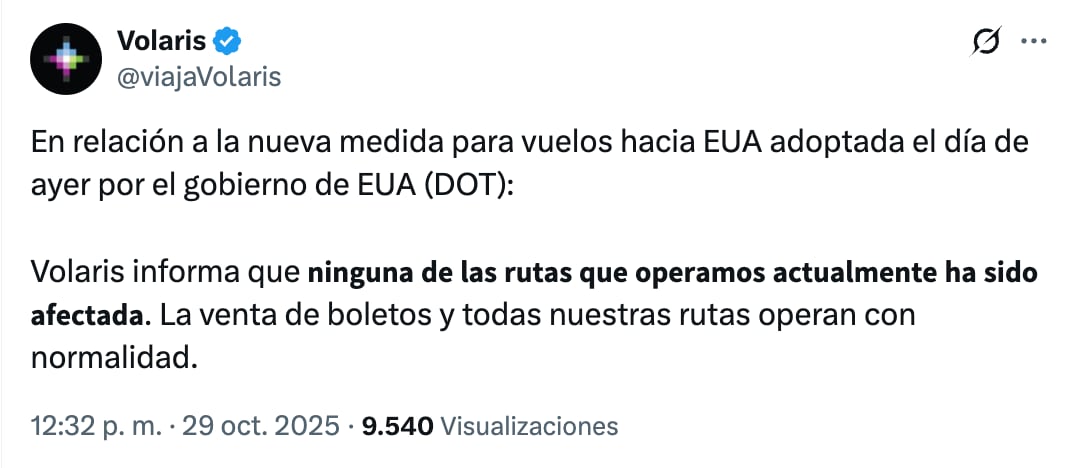 Volaris afirma que sus rutas operan con normalidad