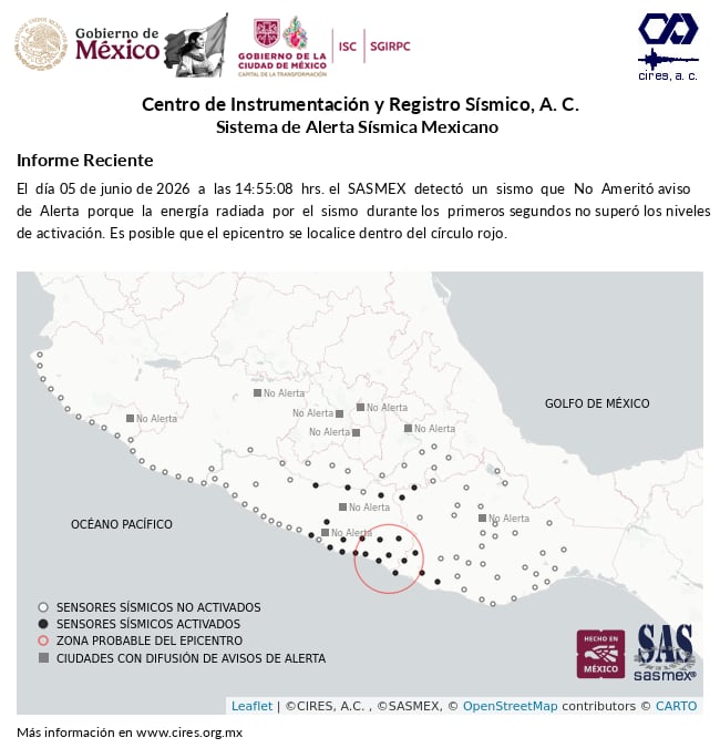 Hoy se registra sismo de magnitud 5.2 en Guerrero y se siente en CDMX