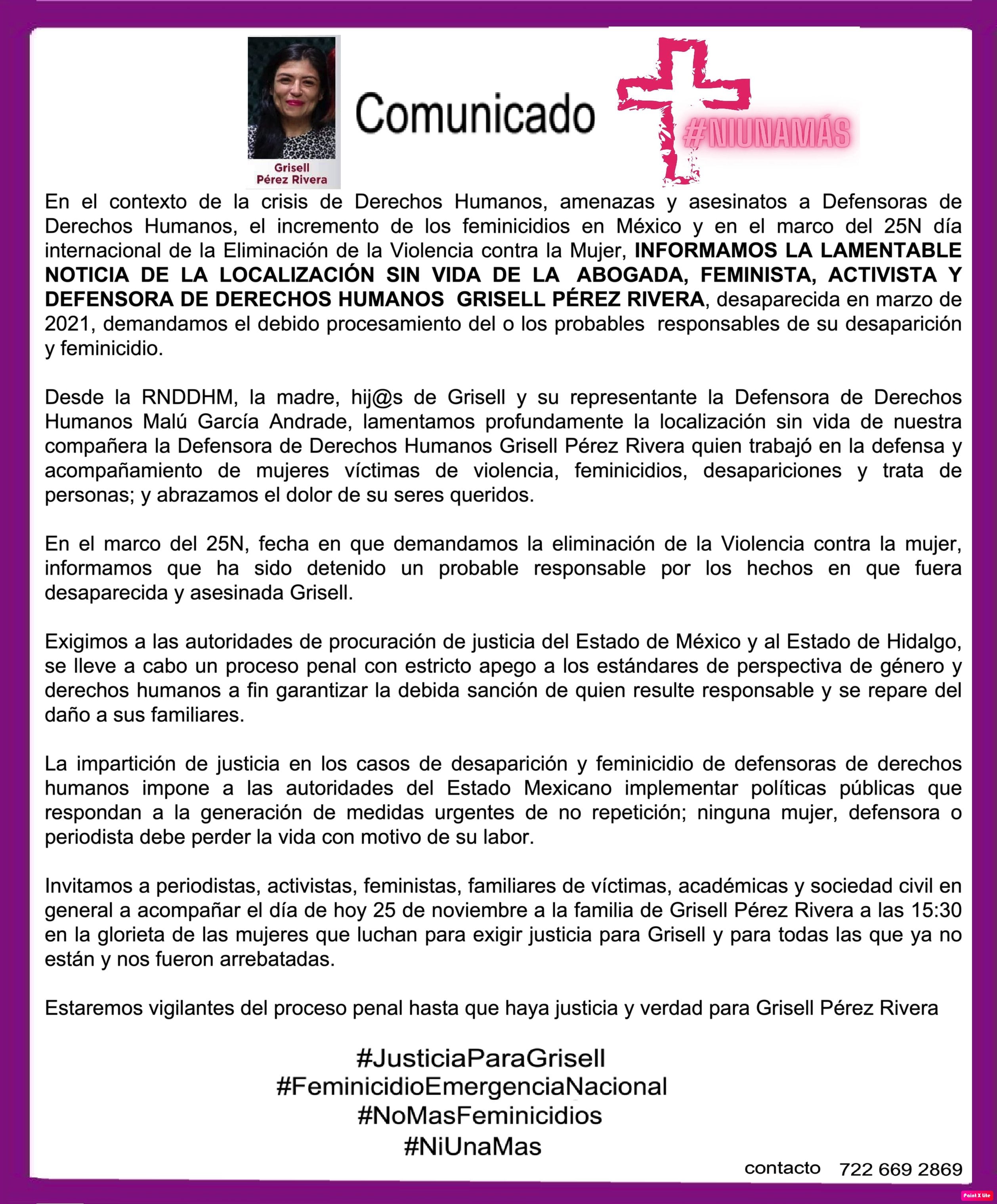 El cuerpo sin vida de la feminista Grisell Pérez Rivera es hallado en Hidalgo