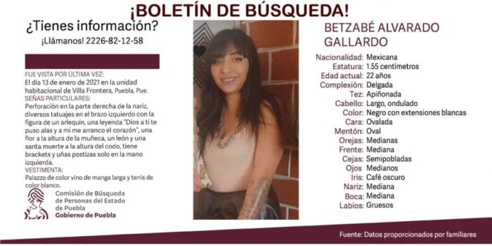 Ficha de búsqueda de Betsabé Alvarado Gallardo