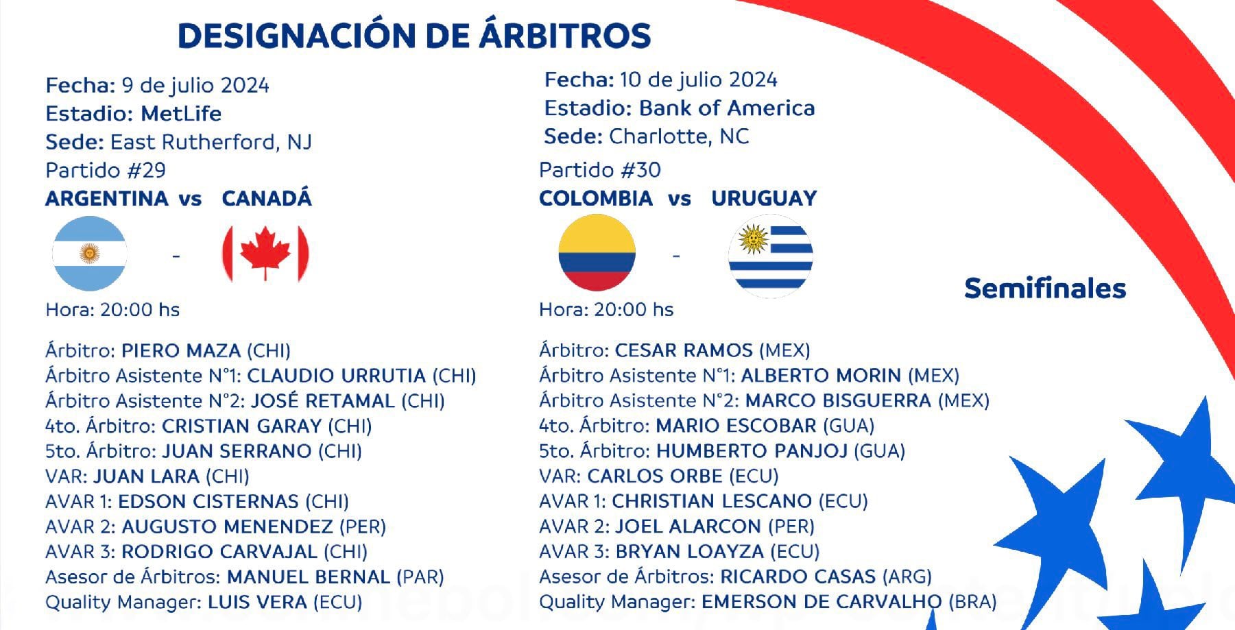 Designación arbitral en el Uruguay vs Colombia.