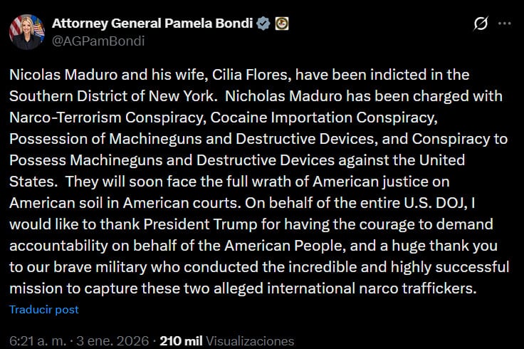 Pam Bondi, fiscal general de Venezuela en X