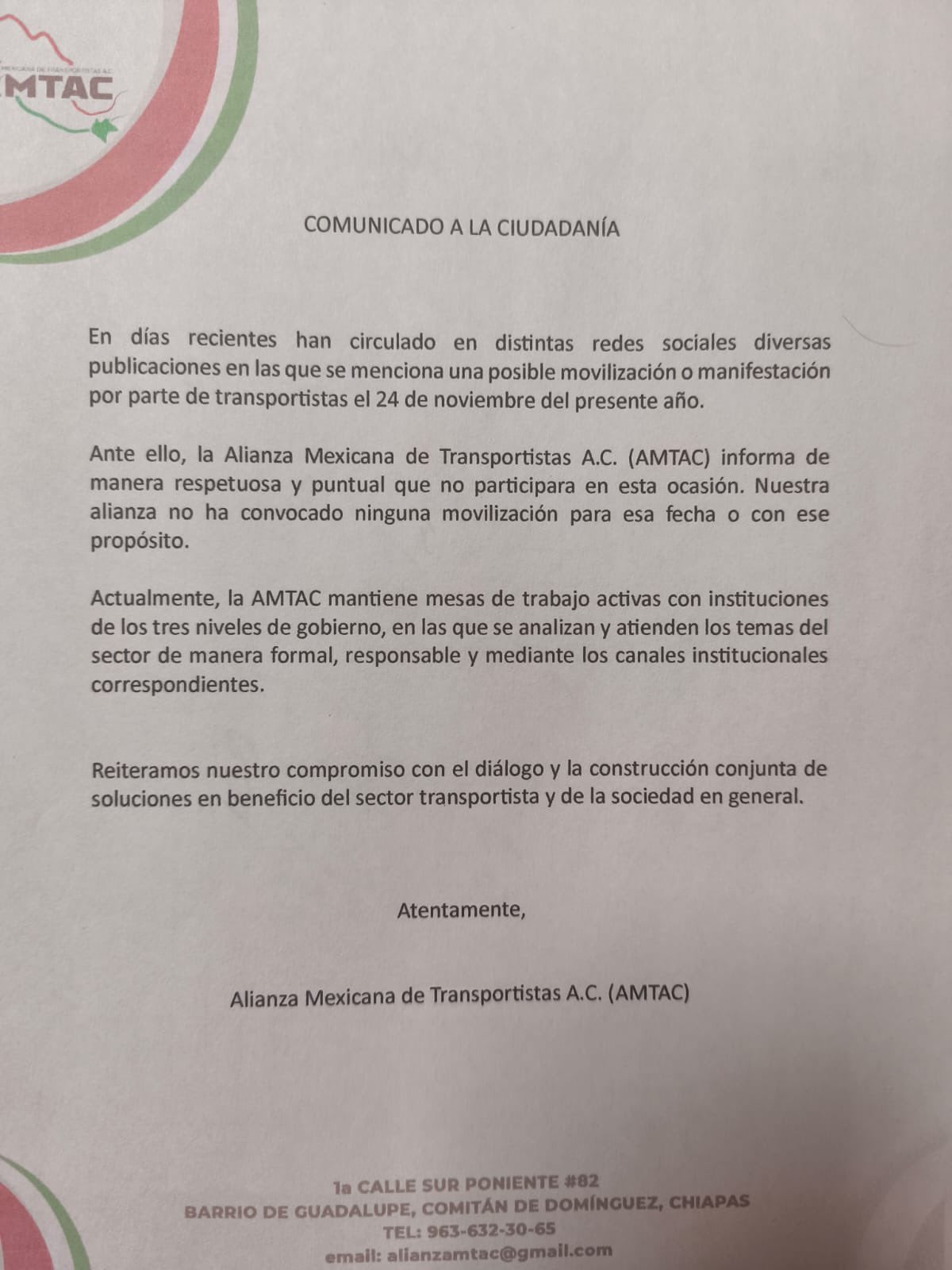 Bloqueos 24 de noviembre; transportistas se deslindan