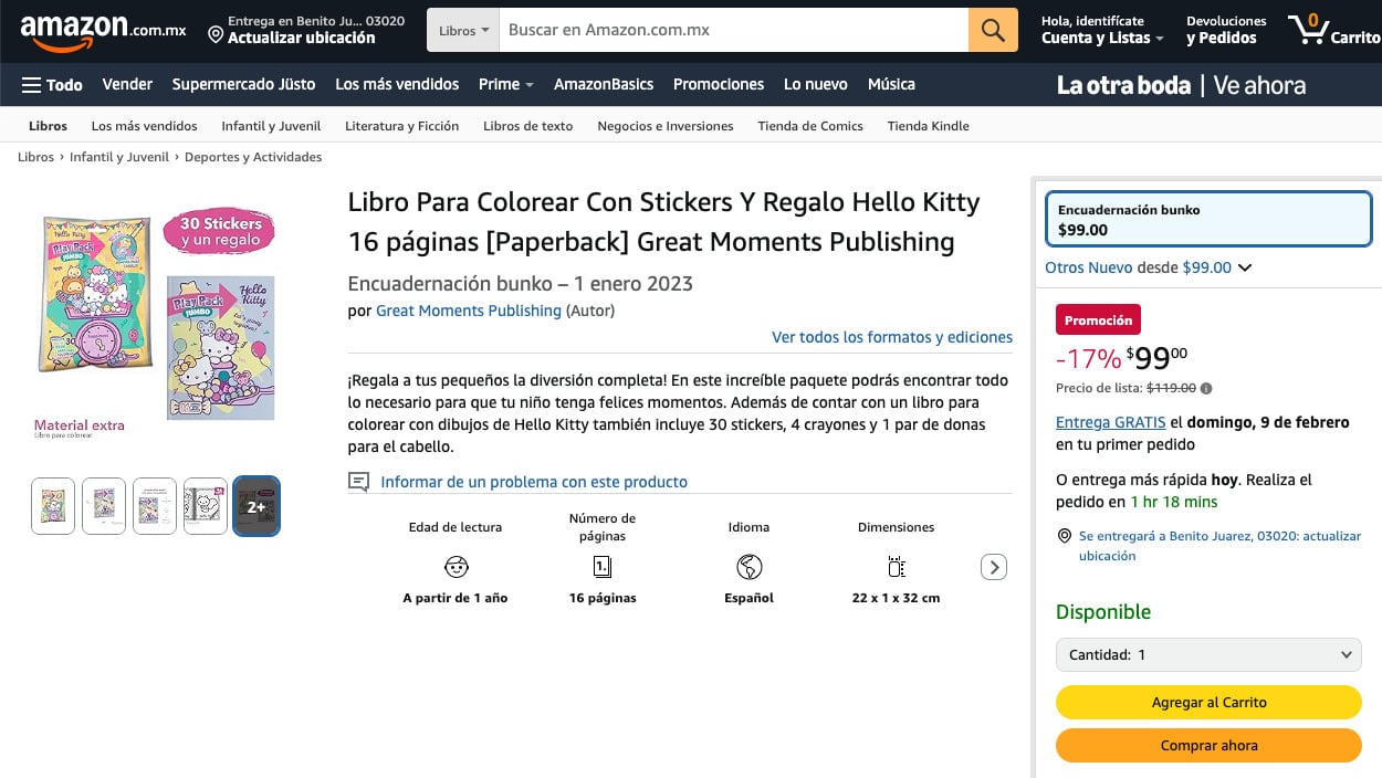 Libro para colorear de Hello Kitty en Amazon