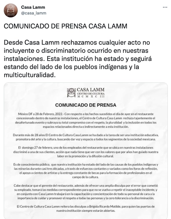 Comunicado de Casa Lamm