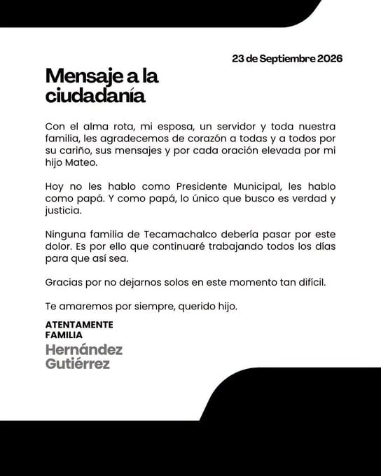 Familia de Mateo Hernández agradece solidaridad tras su asesinato