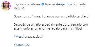 Ingrid Coronado celebra el triunfo de Argentina en honor a los hijos que tiene con Fernando del Solar.