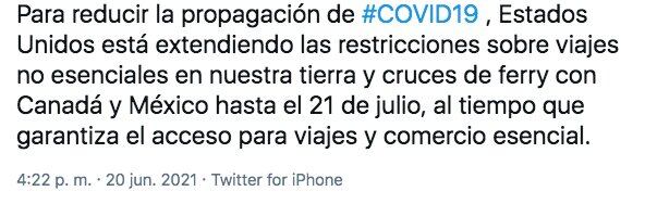 Tuit del Departamento de Seguridad Nacional de Estados Unidos
