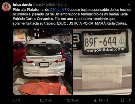 Exigen responsabilidad de Uber por el feminicidio de Karla Patricia Cortés Cervantes.