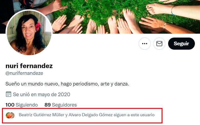 Captura de pantalla de la cuenta de Twitter de Nuria Fernández