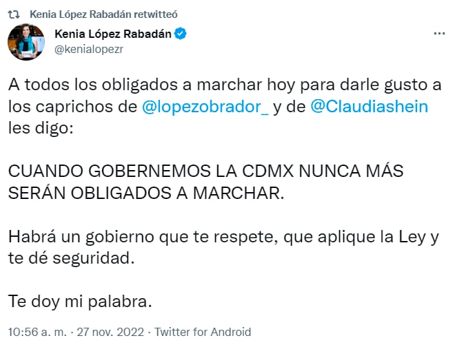 PAN tunde a AMLO por la marcha del 27 de noviembre