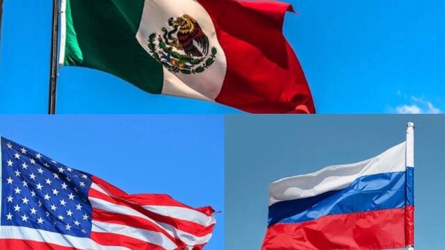 Banderas de México, Estados Unidos y Rusia
