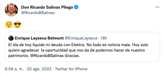 Ricardo Salinas Pliego celebra que un cliente saldó su deuda con Elektra