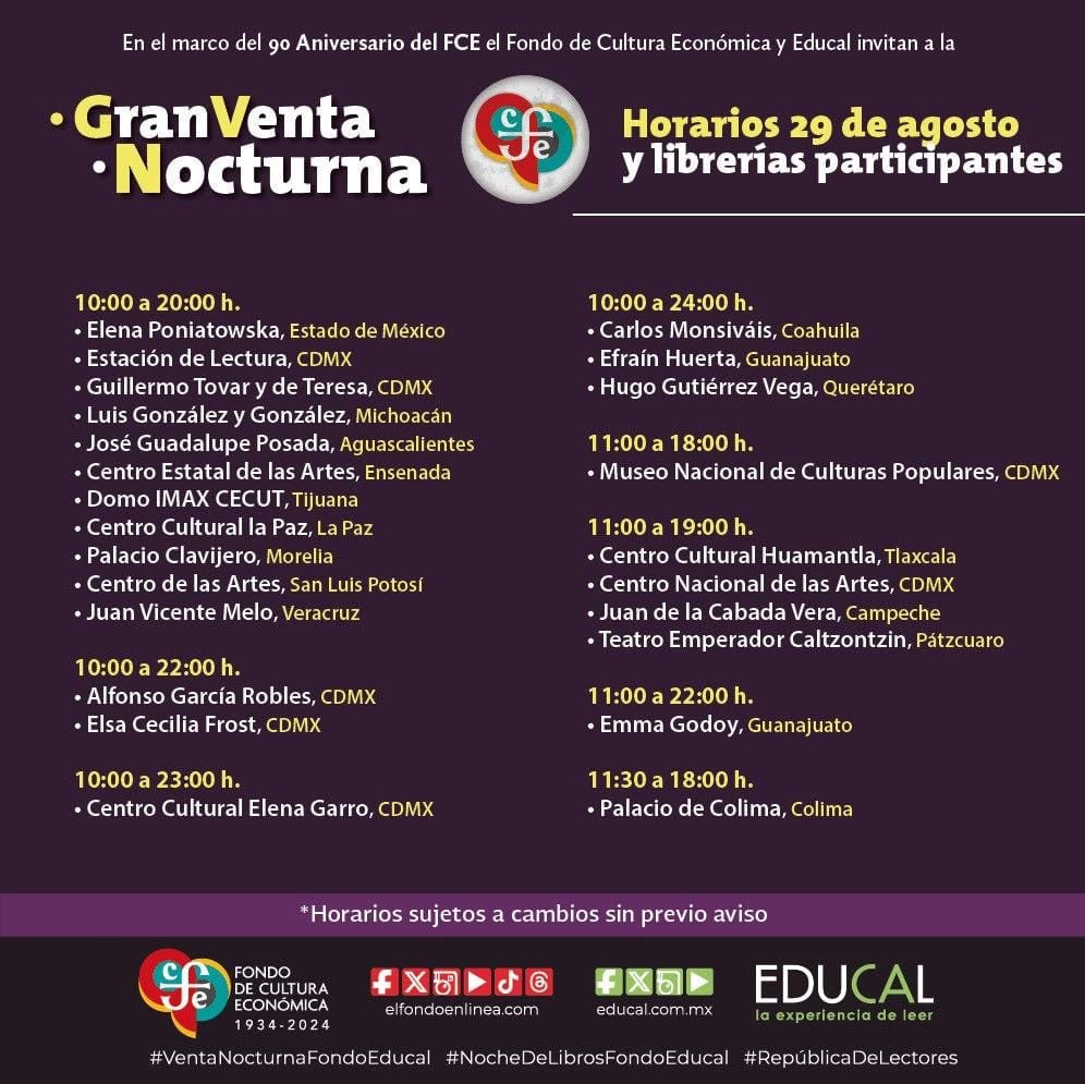 Horarios de la Venta Nocturna de FCE 2024