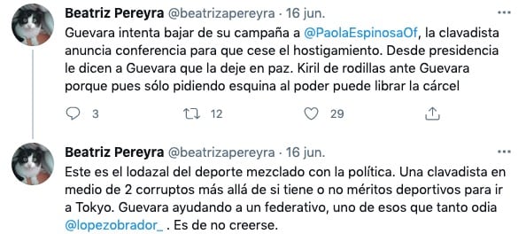 Tuits de Beatriz Pereyra/@beatrizapereyra