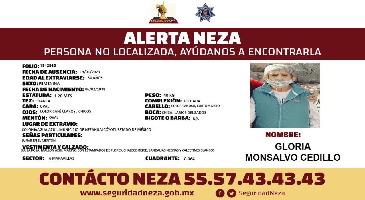 Ficha de búsqueda de Gloria Monsalvo Cedillo
