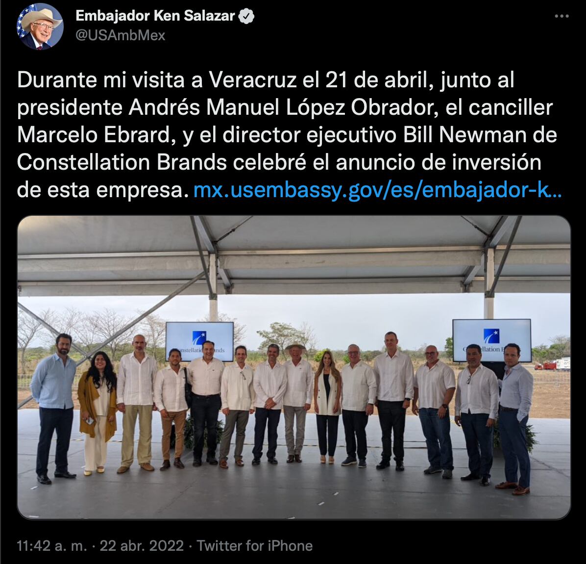 Ken Salazar celebra inversión en el sureste mexicano