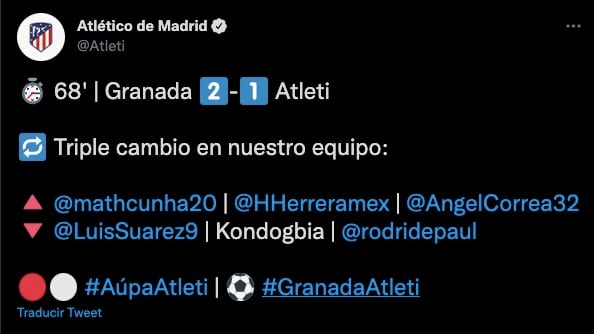 Héctor Herrera entró de cambio en la nueva derrota del Atlético de Madrid