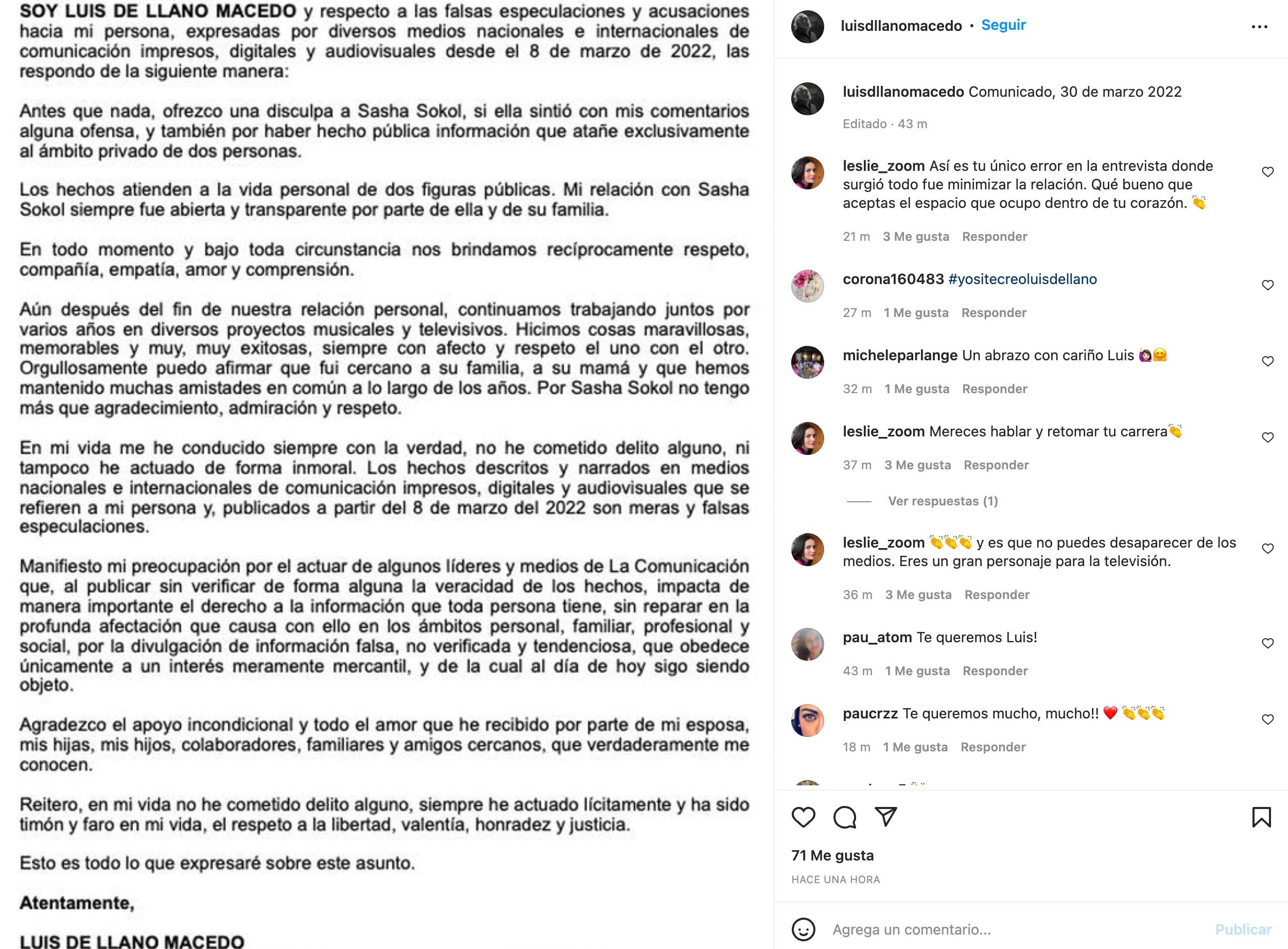 Comunicado de Luis de Llano
