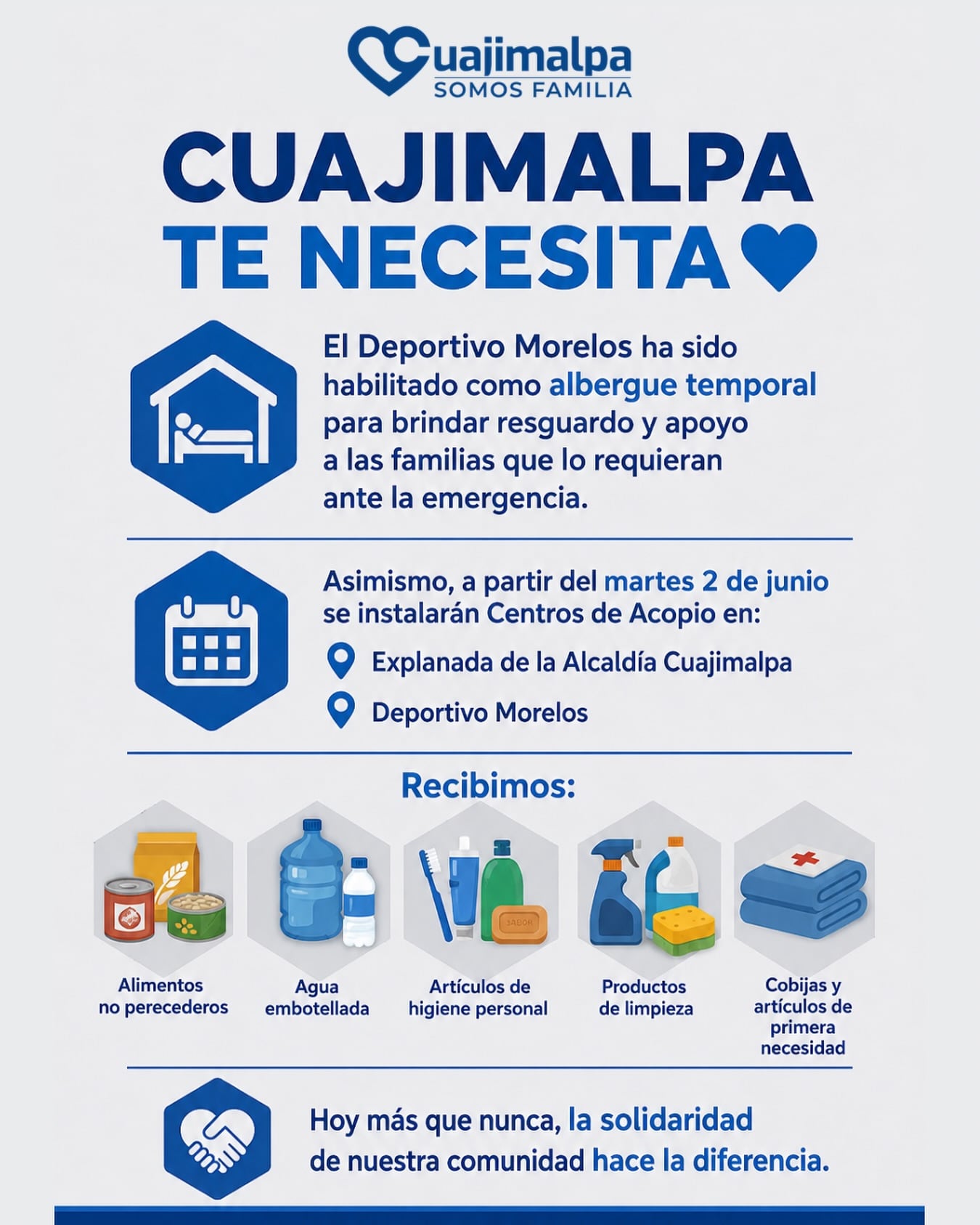 Cuajimalpa instala albergue tras fuertes lluvias en CDMX.