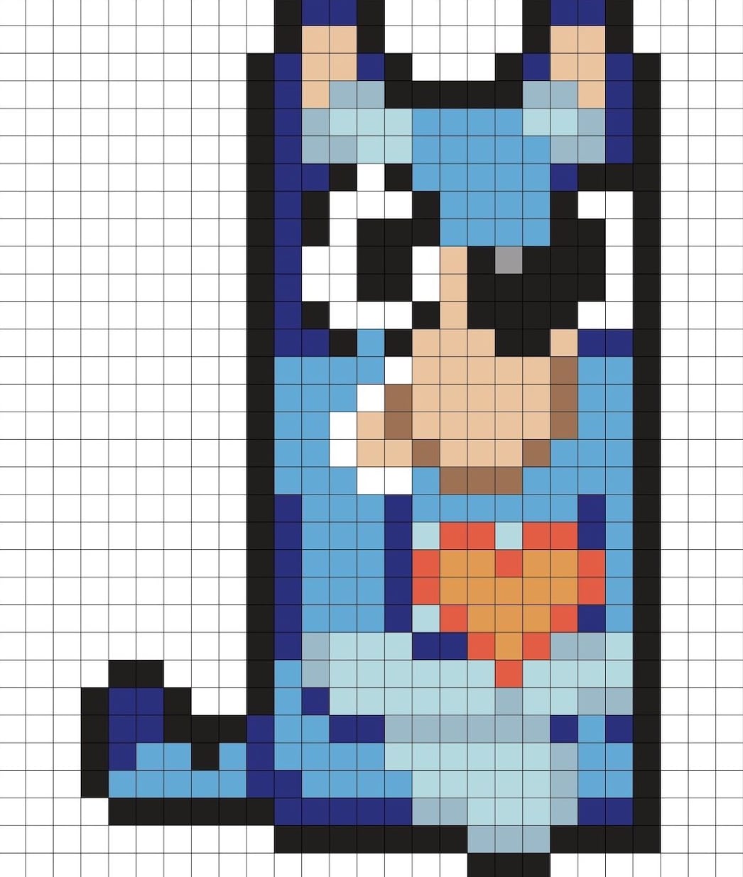 Bluey con corazón en punto de cruz