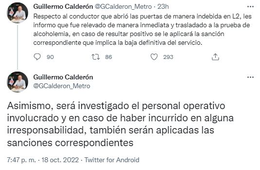 Conductor del Metro borracho fue dado de baja