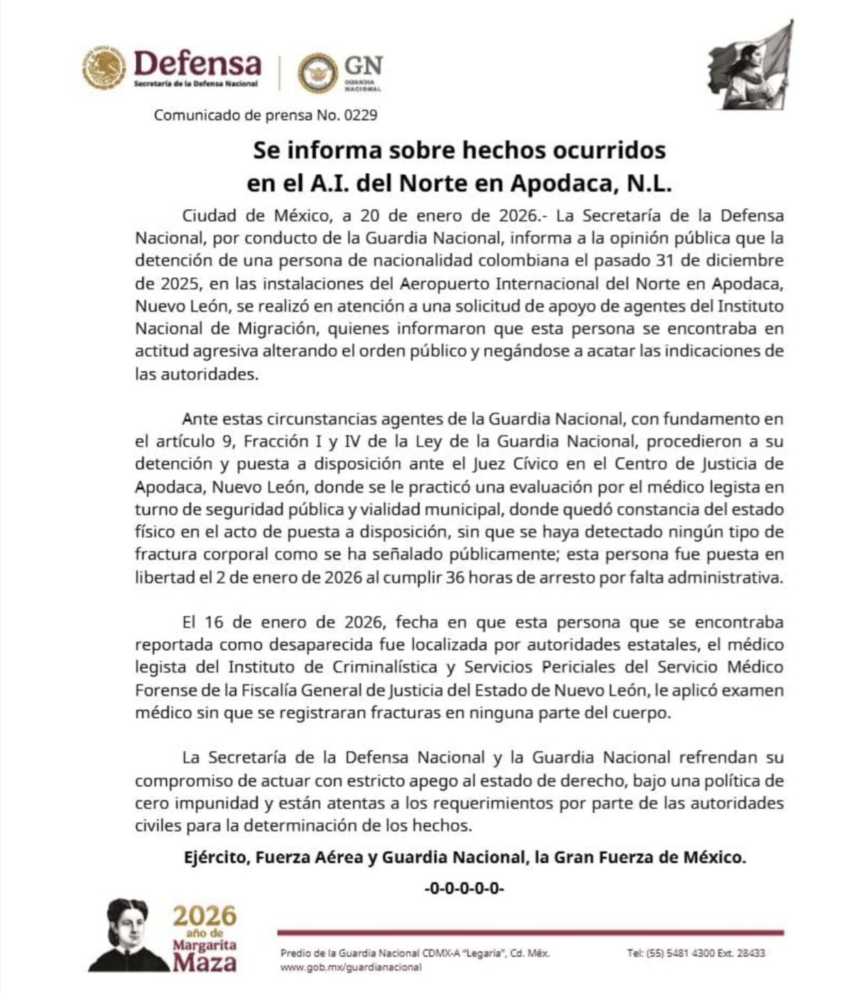 Comunicado de la Guardia Nacional