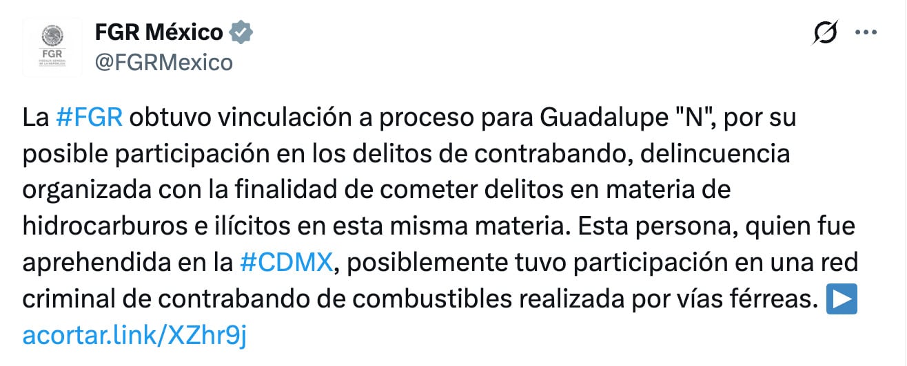 Guadalupe Hernández es vinculada a proceso por huachicol fiscal
