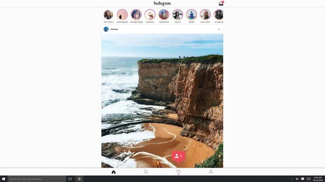 Así se ve la aplicación de Instagram en la pantalla de un ordenador con Windows 20.