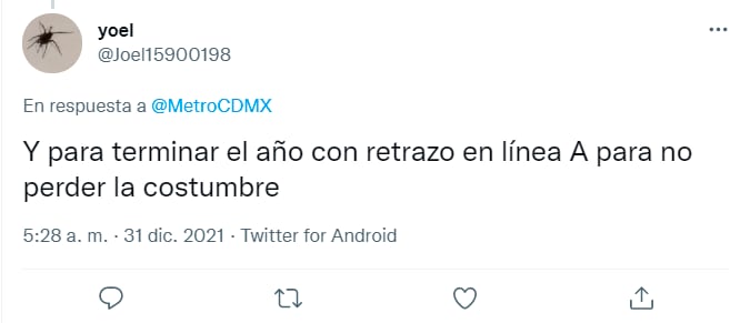 usuario reporta falla en línea A del METRO CDMX/Twitter