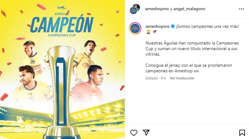 Publicación de la tienda del Club América