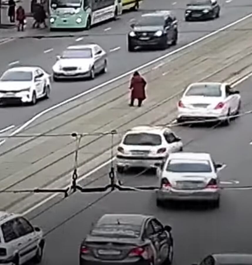 Bomberos bloquean carretera para que abuelita pueda cruzar