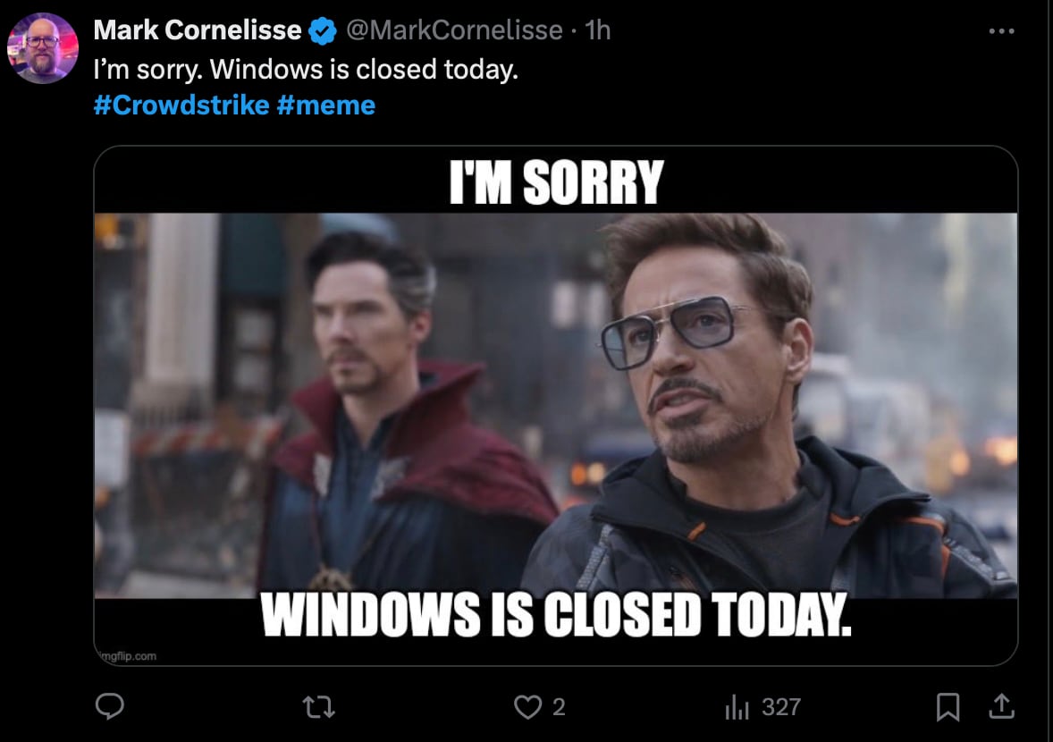 Los mejores memes de la pantalla azul de la muerte por la caída de Windows por CrowdStrike